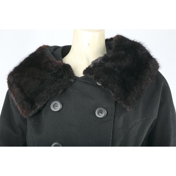 Kennie Belted Black Wool Skirt Suit Mink Fur Collar Jacket Vintage Set Size S - Picture 10 of 16